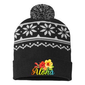 Aloha Hawaiian Flower Hawaii Vacation Women Men USA-Made Snowflake Beanie