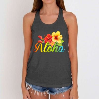 Aloha Hawaiian Flower Hawaii Vacation Women Men Women's Knotted Racerback Tank