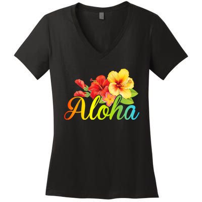 Aloha Hawaiian Flower Hawaii Vacation Women Men Women's V-Neck T-Shirt