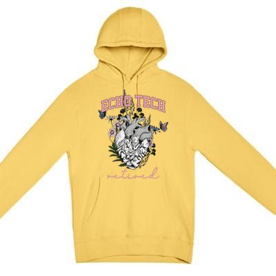 Anatomical Heart Floral Echo Tech Retired Cardiac Sonography Premium Pullover Hoodie