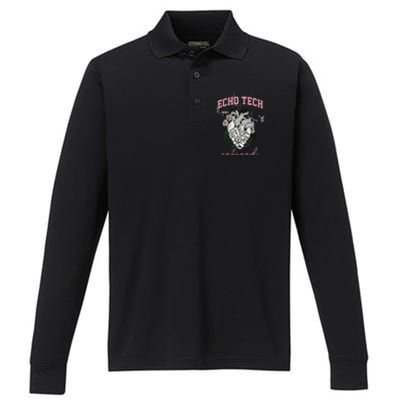 Anatomical Heart Floral Echo Tech Retired Cardiac Sonography Performance Long Sleeve Polo