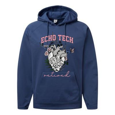 Anatomical Heart Floral Echo Tech Retired Cardiac Sonography Performance Fleece Hoodie