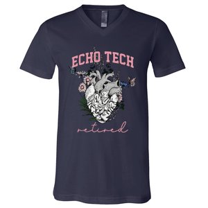 Anatomical Heart Floral Echo Tech Retired Cardiac Sonography V-Neck T-Shirt