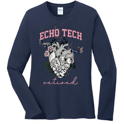 Anatomical Heart Floral Echo Tech Retired Cardiac Sonography Ladies Long Sleeve Shirt