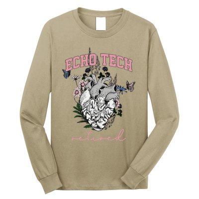 Anatomical Heart Floral Echo Tech Retired Cardiac Sonography Long Sleeve Shirt