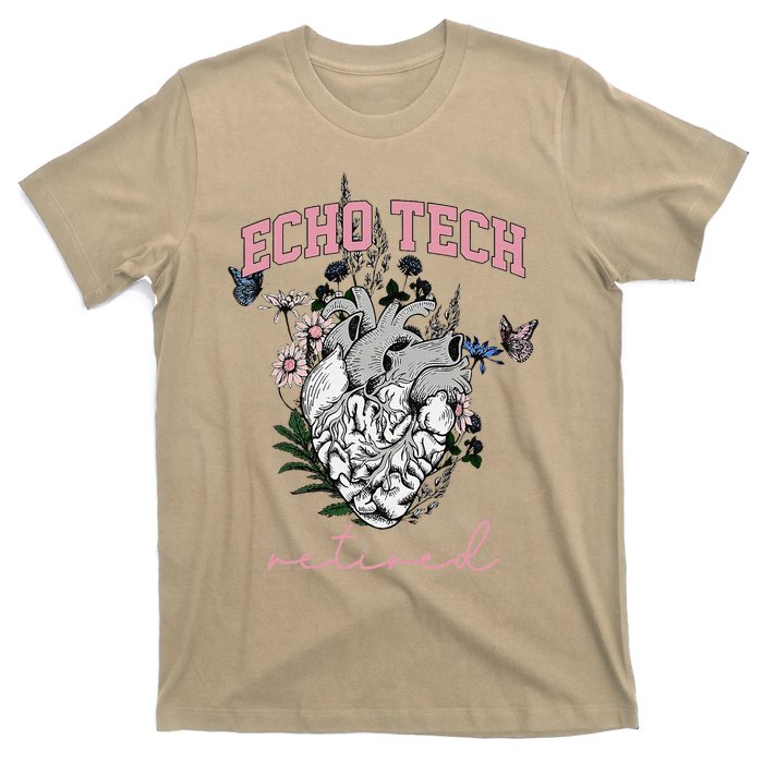 Anatomical Heart Floral Echo Tech Retired Cardiac Sonography T-Shirt