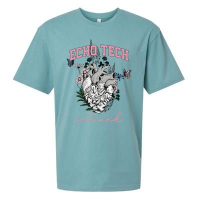 Anatomical Heart Floral Echo Tech Retired Cardiac Sonography Sueded Cloud Jersey T-Shirt