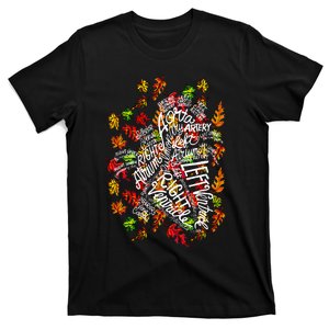 Anatomical Heart Fall Leaves Medical White Word Cloud Art T-Shirt