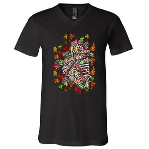 Anatomical Heart Fall Leaves Medical White Word Cloud Art V-Neck T-Shirt