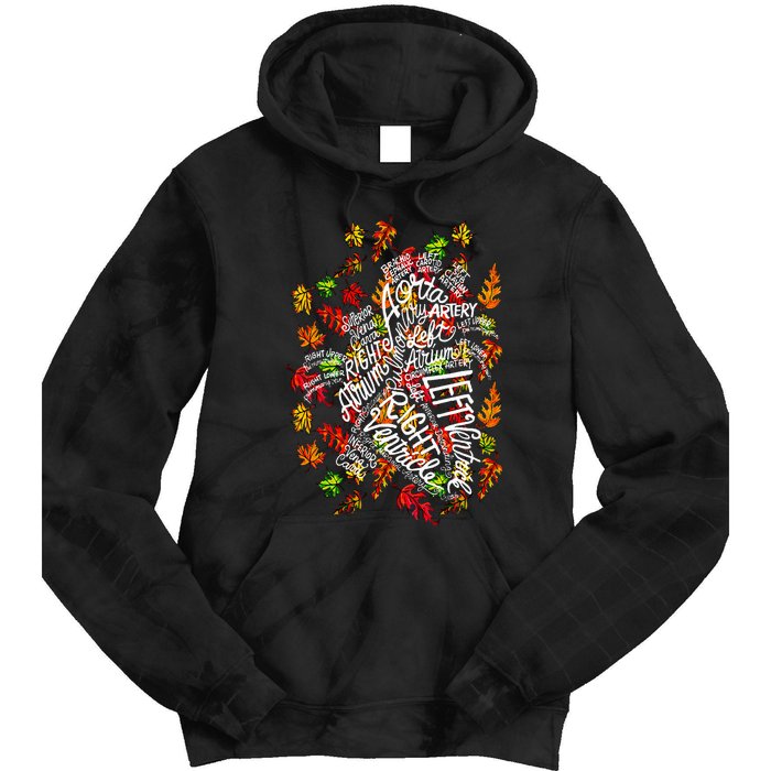 Anatomical Heart Fall Leaves Medical White Word Cloud Art Tie Dye Hoodie