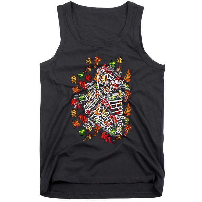 Anatomical Heart Fall Leaves Medical White Word Cloud Art Tank Top