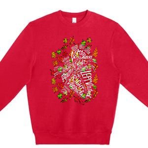 Anatomical Heart Fall Leaves Medical White Word Cloud Art Premium Crewneck Sweatshirt