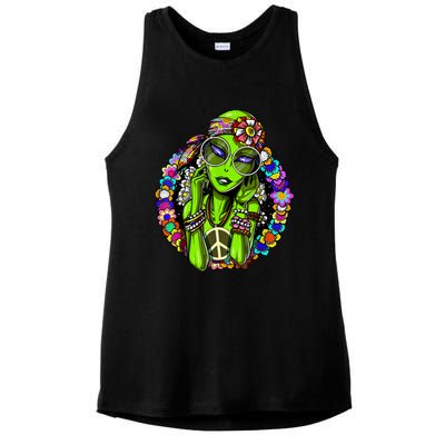 Alien Hippie Floral Peace Sign Flowers Ladies PosiCharge Tri-Blend Wicking Tank