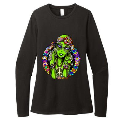 Alien Hippie Floral Peace Sign Flowers Womens CVC Long Sleeve Shirt