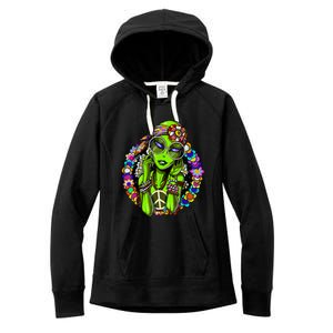 Alien Hippie Floral Peace Sign Flowers Women's Fleece Hoodie