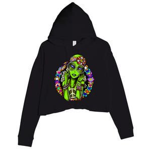 Alien Hippie Floral Peace Sign Flowers Crop Fleece Hoodie