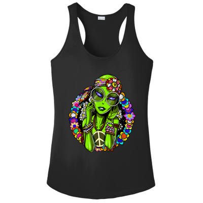 Alien Hippie Floral Peace Sign Flowers Ladies PosiCharge Competitor Racerback Tank