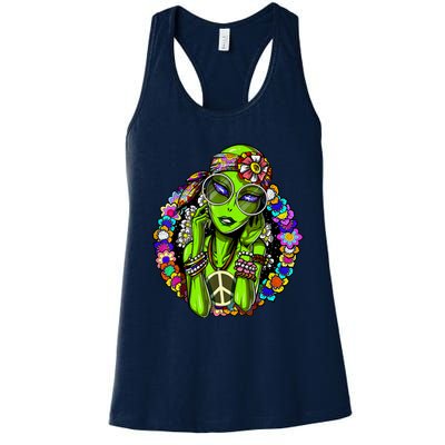 Alien Hippie Floral Peace Sign Flowers Women's Racerback Tank