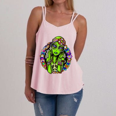 Alien Hippie Floral Peace Sign Flowers Women's Strappy Tank