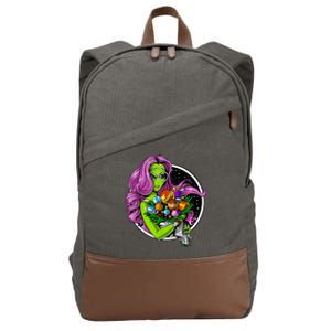 Alien Hippie Floral Peace Sign Flowers Cotton Canvas Backpack