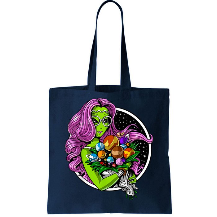 Alien Hippie Floral Peace Sign Flowers Tote Bag