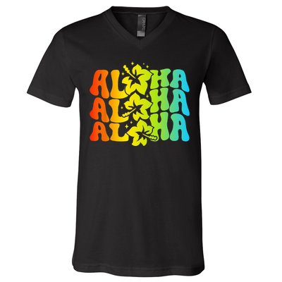 Aloha Hawaiian Flower Hawaii Vacation V-Neck T-Shirt