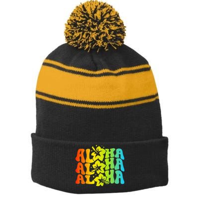 Aloha Hawaiian Flower Hawaii Vacation Stripe Pom Pom Beanie