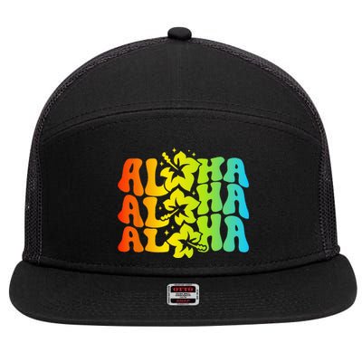 Aloha Hawaiian Flower Hawaii Vacation 7 Panel Mesh Trucker Snapback Hat