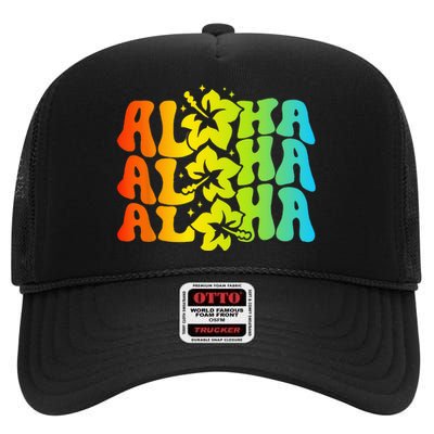 Aloha Hawaiian Flower Hawaii Vacation High Crown Mesh Back Trucker Hat