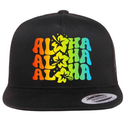 Aloha Hawaiian Flower Hawaii Vacation Flat Bill Trucker Hat