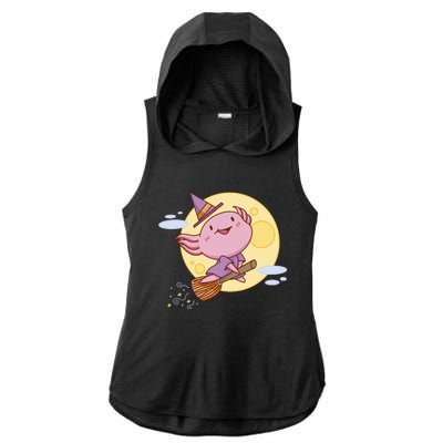 Axolotl Halloween Flying Witch Ladies PosiCharge Tri-Blend Wicking Draft Hoodie Tank