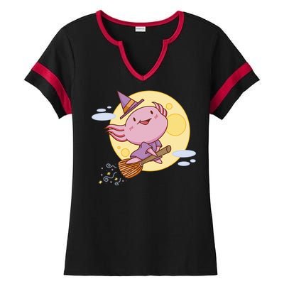 Axolotl Halloween Flying Witch Ladies Halftime Notch Neck Tee