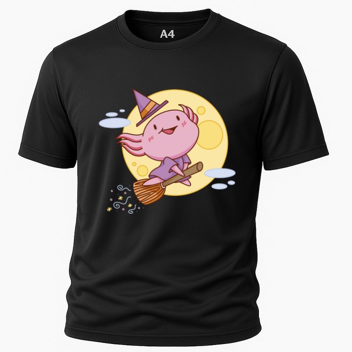 Axolotl Halloween Flying Witch Cooling Performance Crew T-Shirt