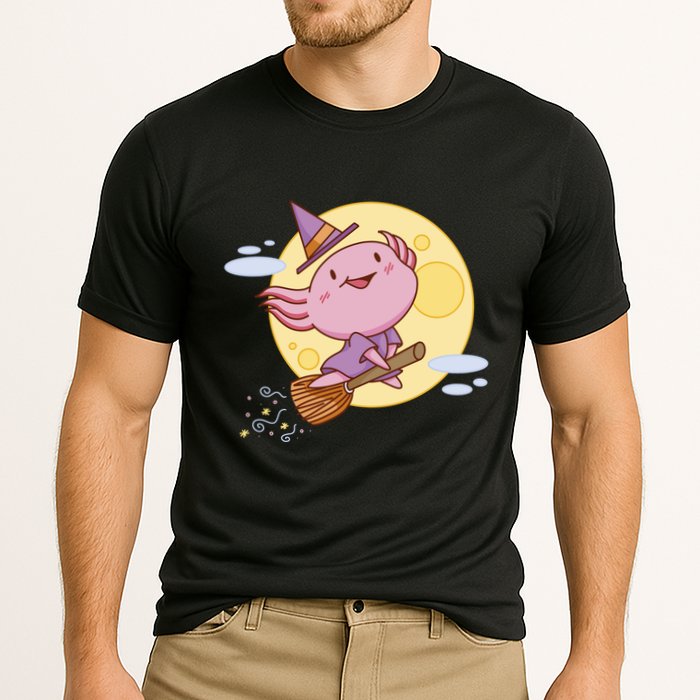 Axolotl Halloween Flying Witch Cooling Performance Crew T-Shirt