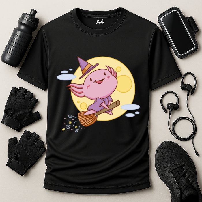 Axolotl Halloween Flying Witch Cooling Performance Crew T-Shirt