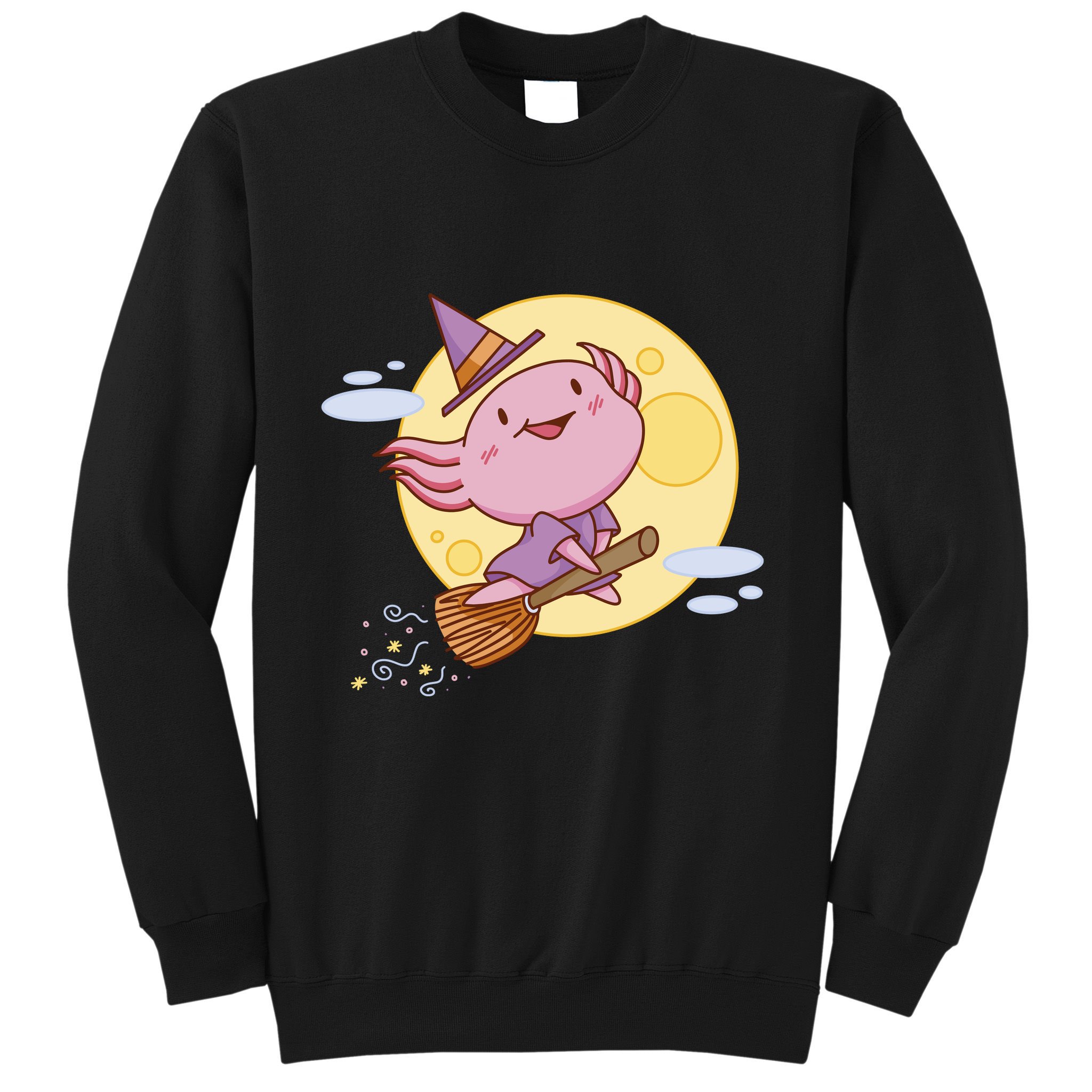 Axolotl Halloween Flying Witch Sweatshirt