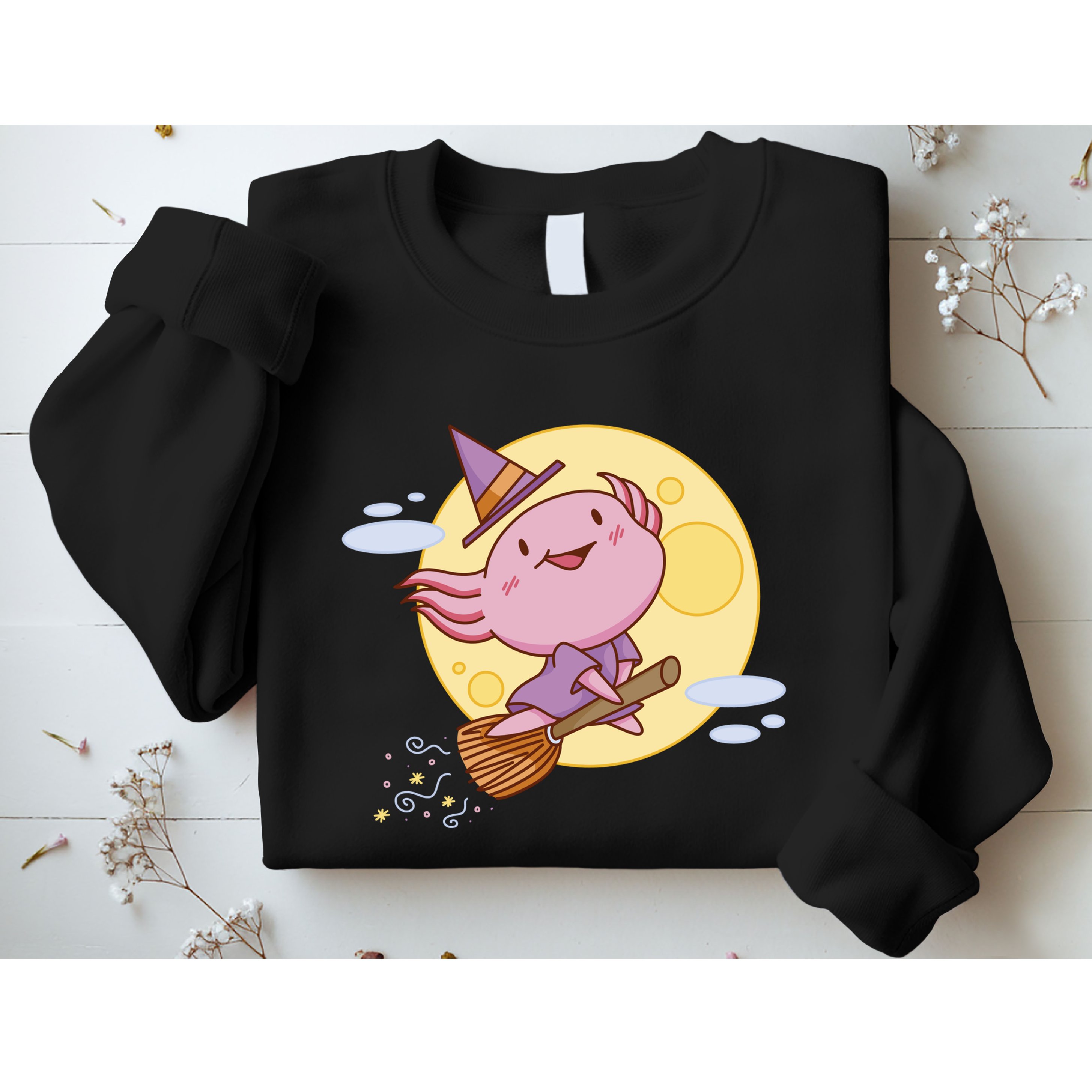 Axolotl Halloween Flying Witch Sweatshirt
