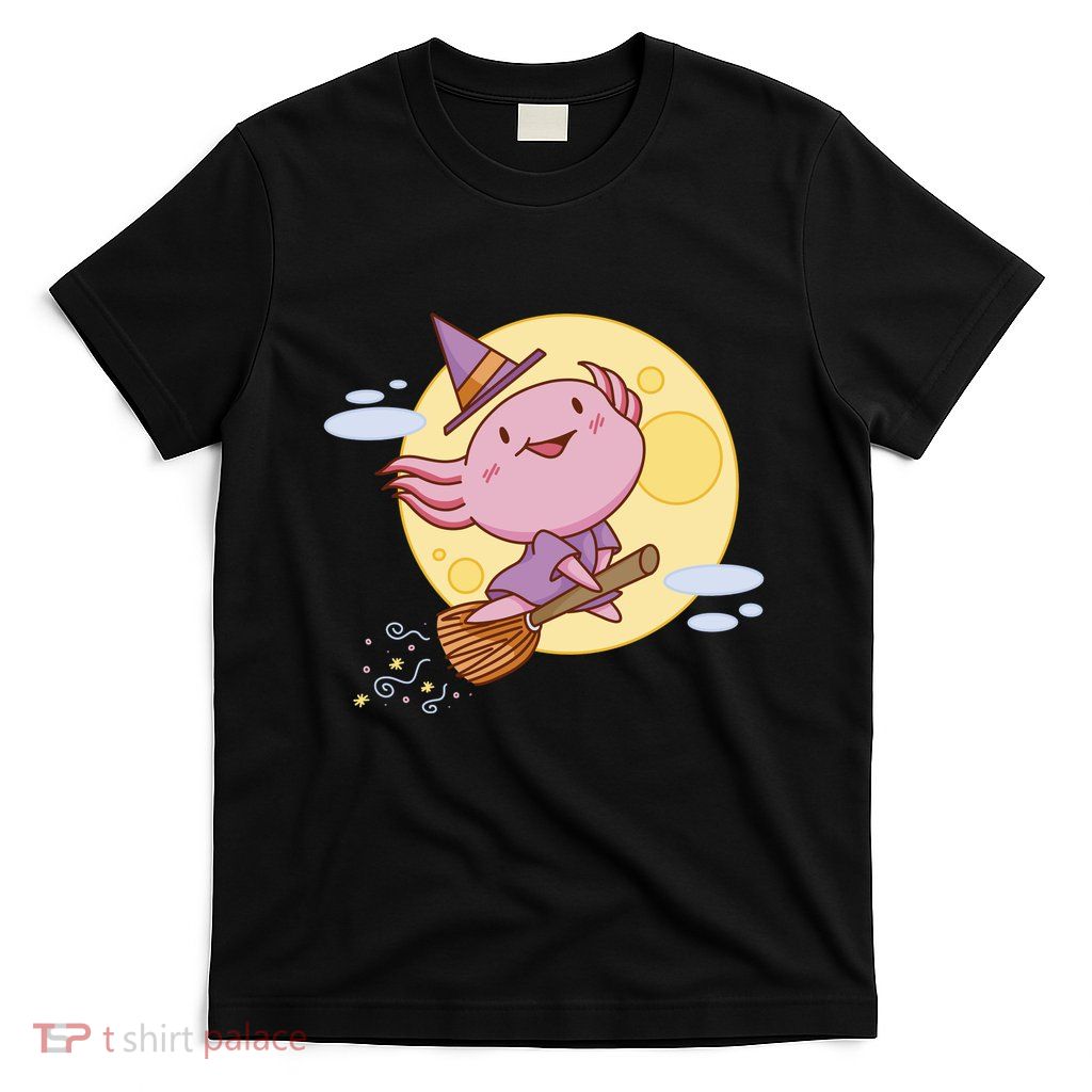 Axolotl Halloween Flying Witch T-Shirt