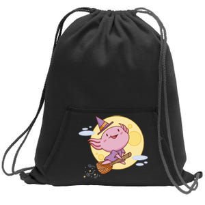 Axolotl Halloween Flying Witch Sweatshirt Cinch Pack Bag