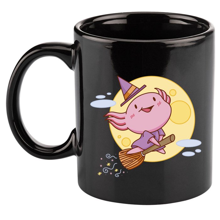 Axolotl Halloween Flying Witch 11oz C Handle Ceramic Mug