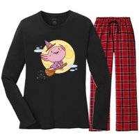 Axolotl Halloween Flying Witch Women's Long Sleeve Flannel Pajama Set 