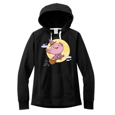 Axolotl Halloween Flying Witch Women's Fleece Hoodie