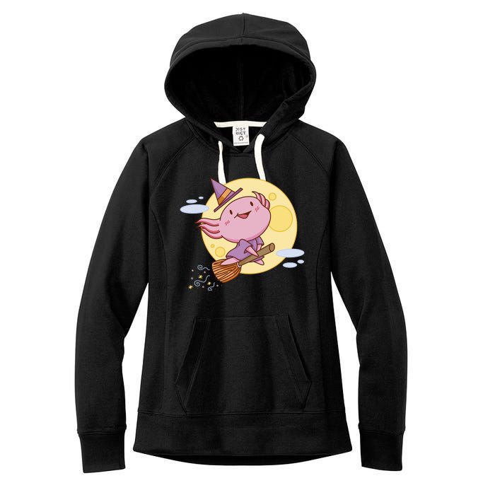 Axolotl Halloween Flying Witch Women's Fleece Hoodie