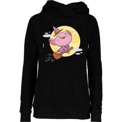 Axolotl Halloween Flying Witch Womens Funnel Neck Pullover Hood