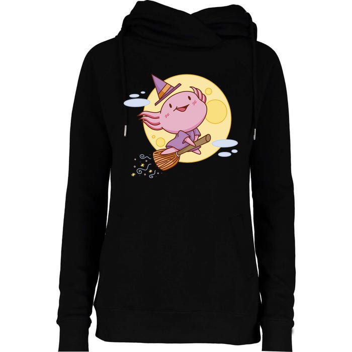 Axolotl Halloween Flying Witch Womens Funnel Neck Pullover Hood