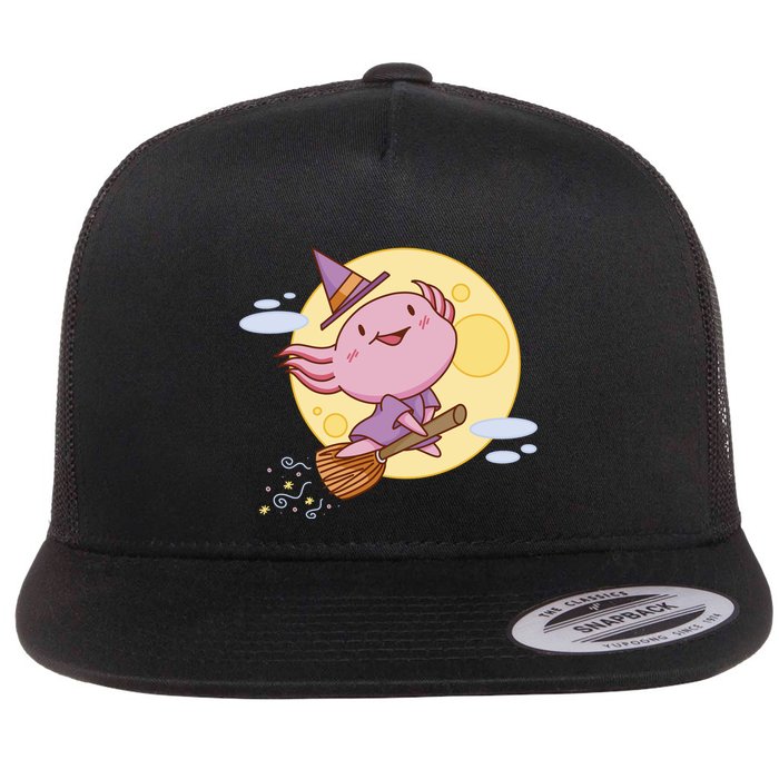 Axolotl Halloween Flying Witch Flatbill Hat