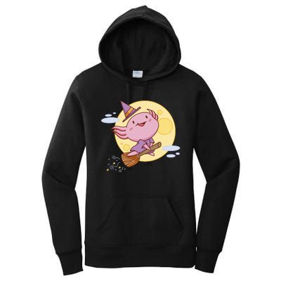 Axolotl Halloween Flying Witch Women's Pullover Hoodie