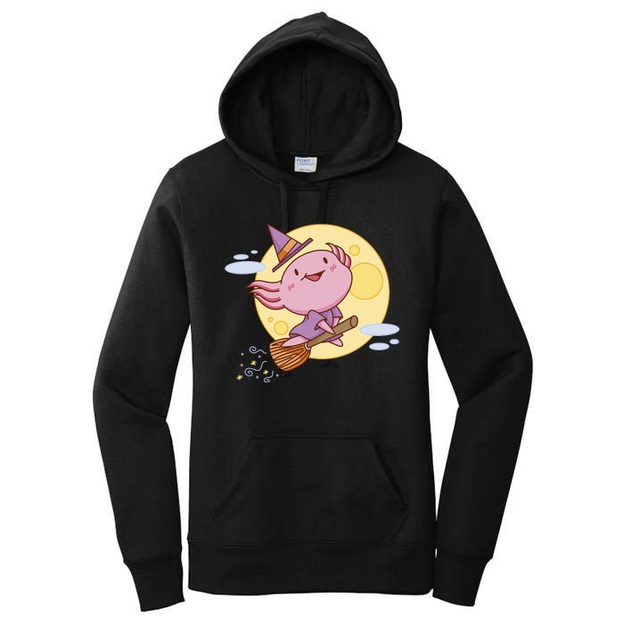 Axolotl Halloween Flying Witch Women's Pullover Hoodie