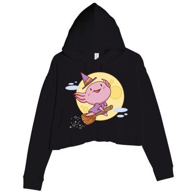 Axolotl Halloween Flying Witch Crop Fleece Hoodie