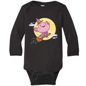 Axolotl Halloween Flying Witch Baby Long Sleeve Bodysuit